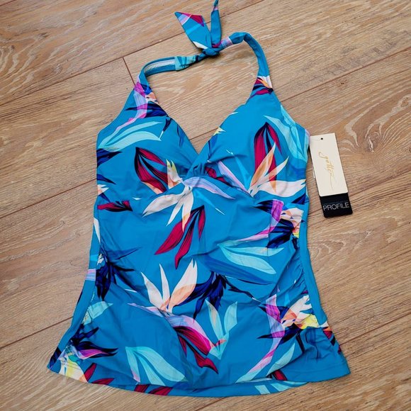 111. Profile by Gottex Underwire Tankini Top. Light blue tropical. Size 12. NWT - Picture 1 of 4
